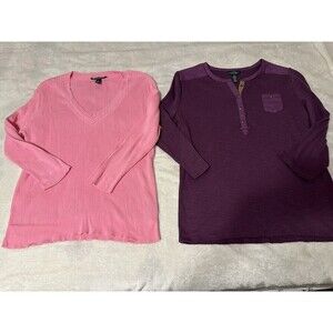 Lot Of 2 LRL Lauren Jeans Co Top Henley 3/4 Sleeve Vintage 90s Size XL